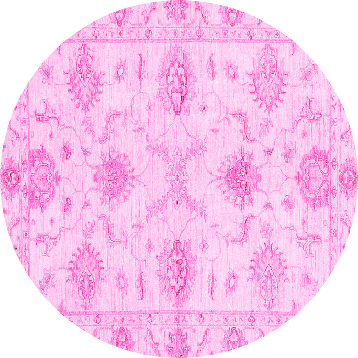 Round Machine Washable Oriental Pink Traditional Rug, wshabs3930pnk