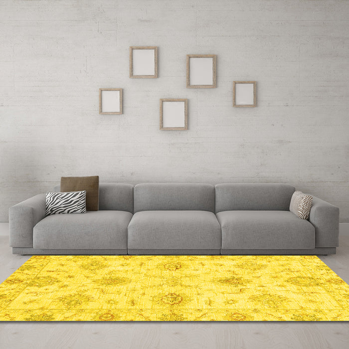 Machine Washable Oriental Yellow Traditional Rug in a Living Room, wshabs3930yw