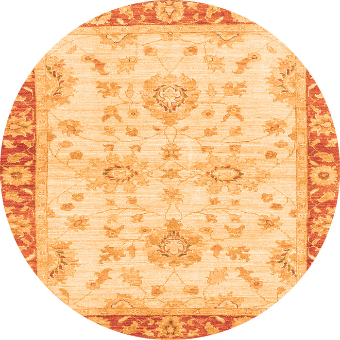 Round Machine Washable Oriental Orange Traditional Area Rugs, wshabs3931org