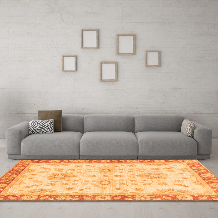 Machine Washable Oriental Orange Traditional Area Rugs in a Living Room, wshabs3931org
