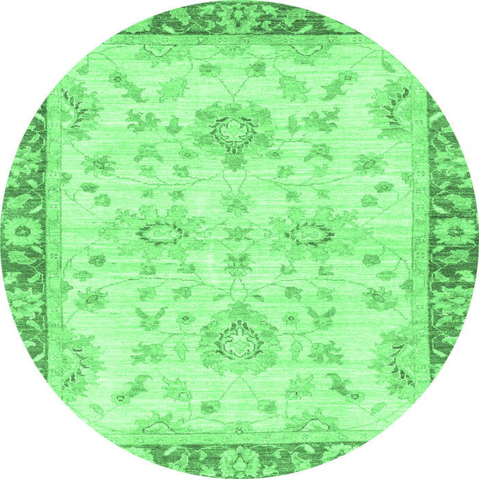 Round Machine Washable Oriental Emerald Green Traditional Area Rugs, wshabs3931emgrn