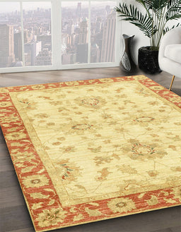 Machine Washable Abstract Mustard Yellow Rug in a Family Room, wshabs3931
