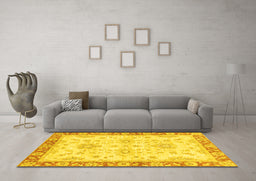 Machine Washable Oriental Yellow Traditional Rug in a Living Room, wshabs3931yw