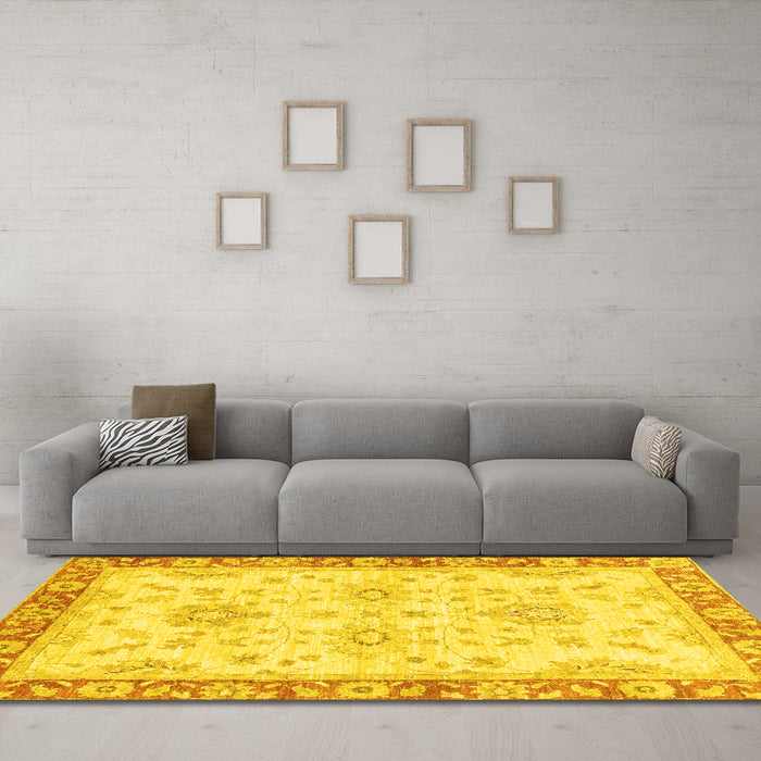 Machine Washable Oriental Yellow Traditional Rug in a Living Room, wshabs3931yw