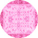 Round Machine Washable Oriental Pink Traditional Rug, wshabs3931pnk