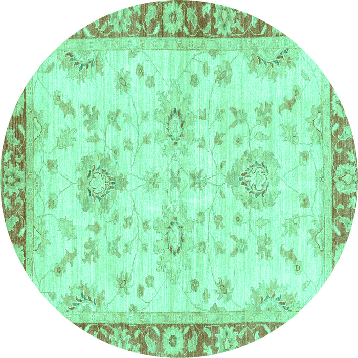 Round Machine Washable Oriental Turquoise Traditional Area Rugs, wshabs3931turq