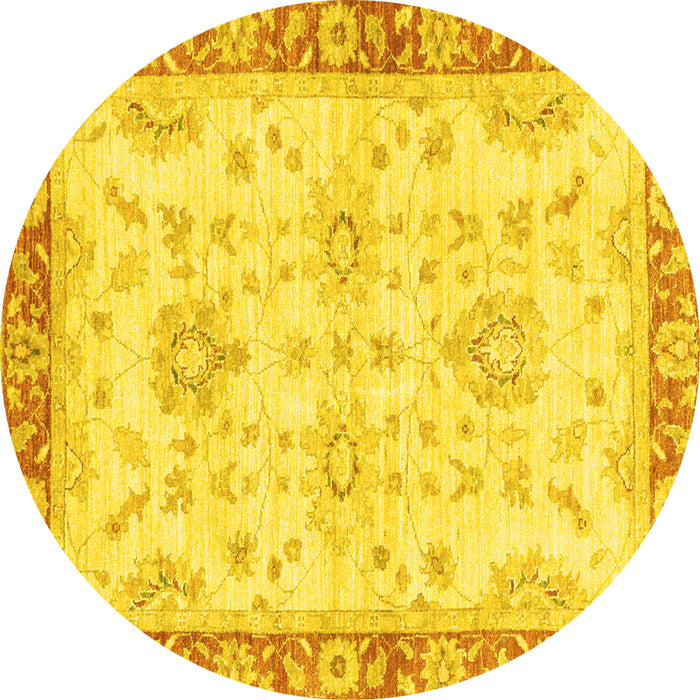 Round Machine Washable Oriental Yellow Traditional Rug, wshabs3931yw