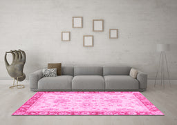 Machine Washable Oriental Pink Traditional Rug in a Living Room, wshabs3931pnk