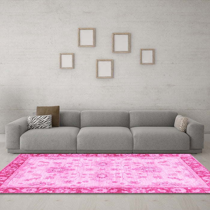 Machine Washable Oriental Pink Traditional Rug in a Living Room, wshabs3931pnk