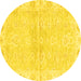 Round Machine Washable Abstract Yellow Modern Rug, wshabs3932yw