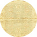 Round Machine Washable Abstract Chrome Gold Yellow Rug, wshabs3932