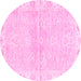 Round Machine Washable Abstract Pink Modern Rug, wshabs3932pnk