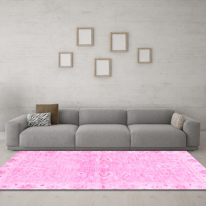 Machine Washable Abstract Pink Modern Rug in a Living Room, wshabs3932pnk