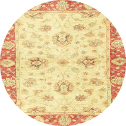 Round Machine Washable Abstract Mustard Yellow Rug, wshabs3933