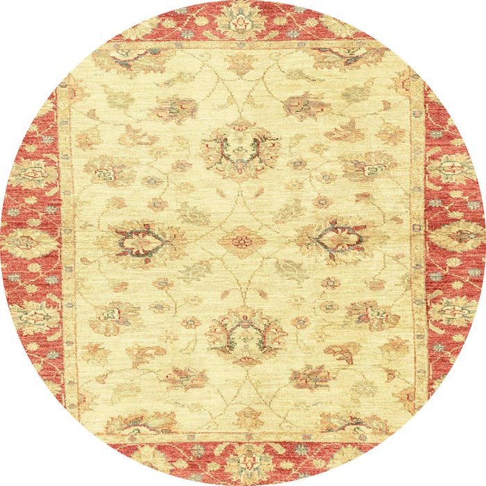 Round Machine Washable Abstract Mustard Yellow Rug, wshabs3933