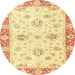 Round Machine Washable Abstract Mustard Yellow Rug, wshabs3933