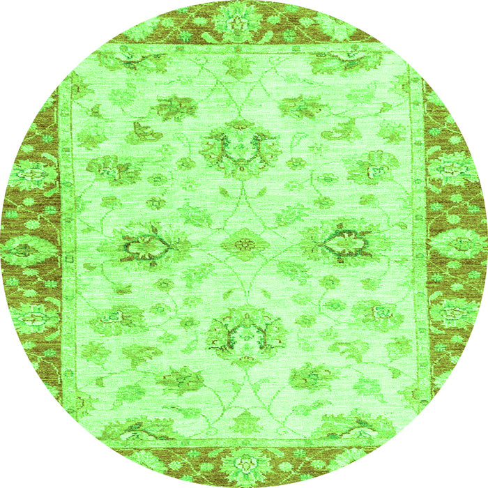 Round Machine Washable Oriental Green Traditional Area Rugs, wshabs3933grn