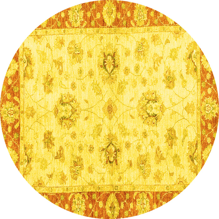 Round Machine Washable Oriental Yellow Traditional Rug, wshabs3933yw