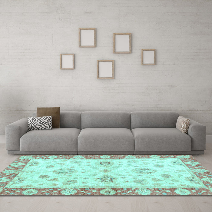 Machine Washable Oriental Light Blue Traditional Rug in a Living Room, wshabs3933lblu
