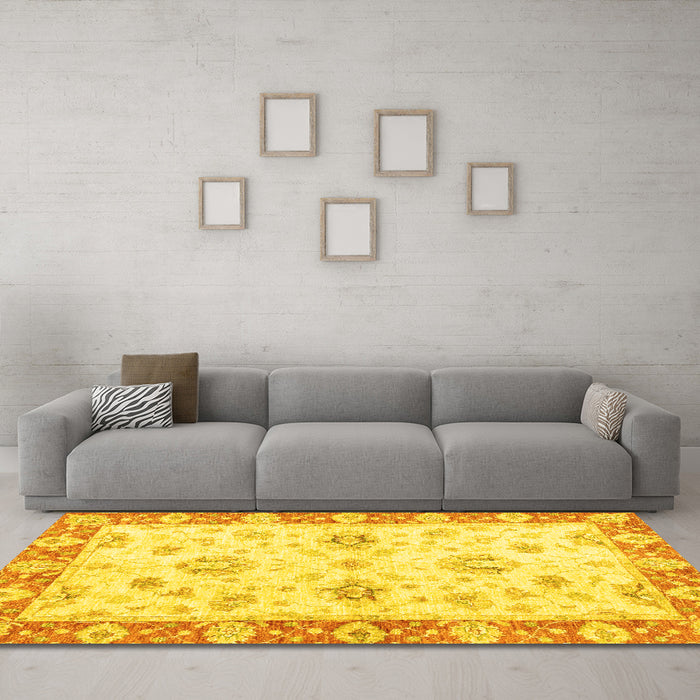 Machine Washable Oriental Yellow Traditional Rug in a Living Room, wshabs3933yw