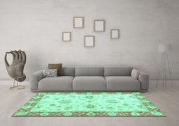 Machine Washable Oriental Turquoise Traditional Area Rugs in a Living Room,, wshabs3933turq