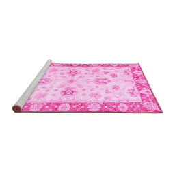 Sideview of Machine Washable Oriental Pink Traditional Rug, wshabs3933pnk