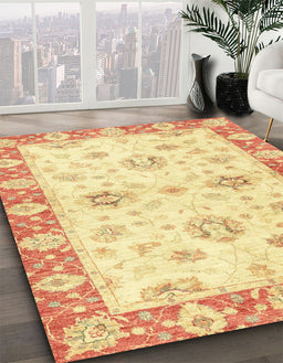 Machine Washable Abstract Mustard Yellow Rug in a Family Room, wshabs3933