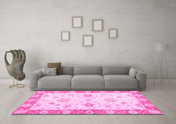 Machine Washable Oriental Pink Traditional Rug in a Living Room, wshabs3933pnk