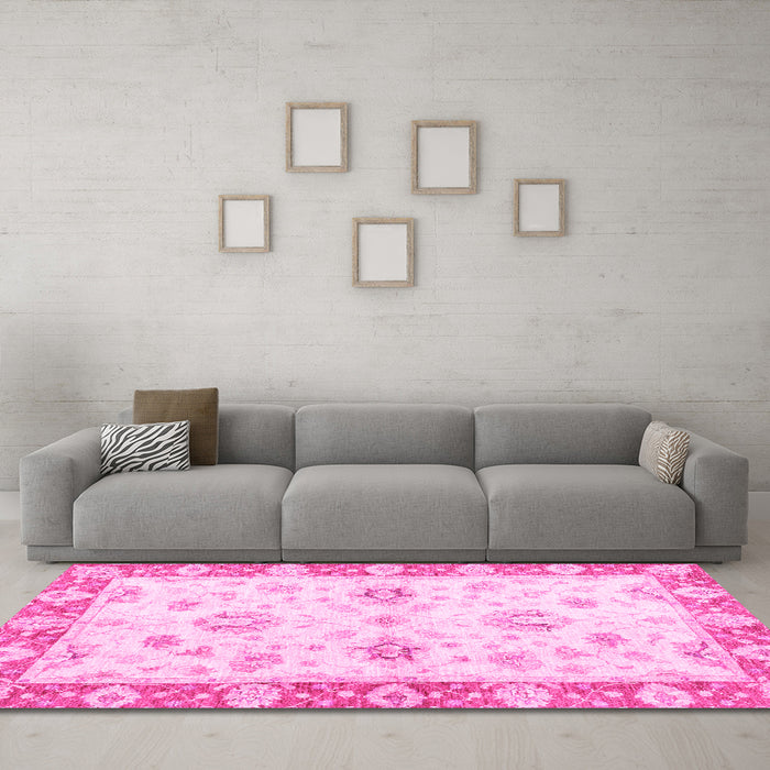 Machine Washable Oriental Pink Traditional Rug in a Living Room, wshabs3933pnk