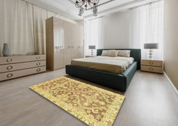 Abstract Cinnamon Brown Oriental Rug in a Bedroom, abs3934