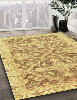Abstract Cinnamon Brown Oriental Rug in Family Room, abs3934