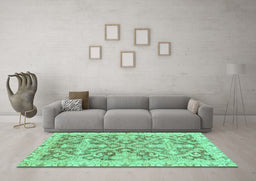 Machine Washable Oriental Turquoise Traditional Area Rugs in a Living Room,, wshabs3934turq
