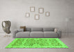 Machine Washable Oriental Green Traditional Area Rugs in a Living Room,, wshabs3934grn