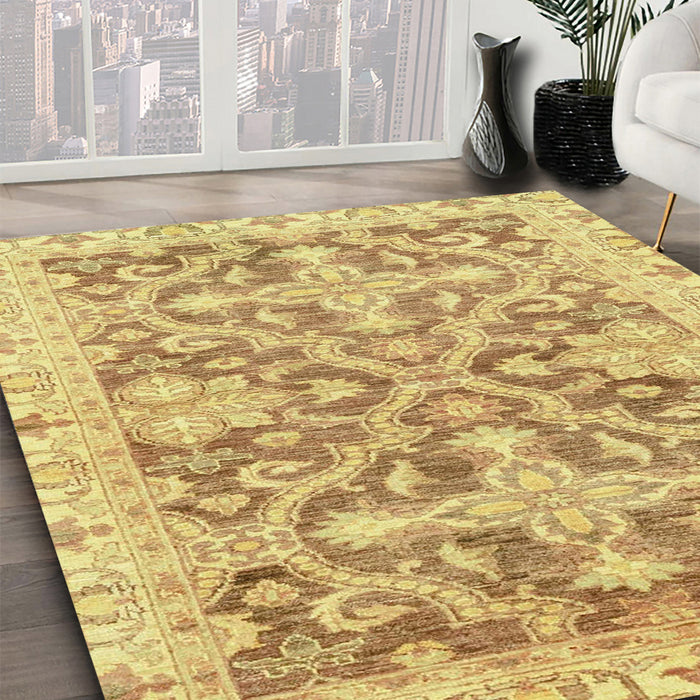 Abstract Cinnamon Brown Oriental Rug in Family Room, abs3934