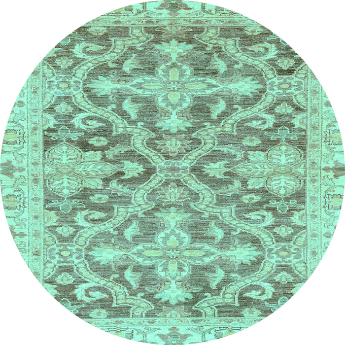 Round Machine Washable Oriental Light Blue Traditional Rug, wshabs3934lblu