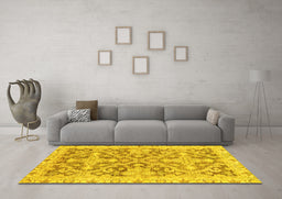 Machine Washable Oriental Yellow Traditional Rug in a Living Room, wshabs3934yw