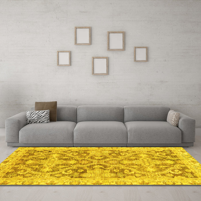 Machine Washable Oriental Yellow Traditional Rug in a Living Room, wshabs3934yw