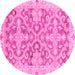 Round Machine Washable Oriental Pink Traditional Rug, wshabs3934pnk