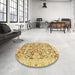 Round Abstract Cinnamon Brown Oriental Rug in a Office, abs3934