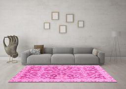 Machine Washable Oriental Pink Traditional Rug in a Living Room, wshabs3934pnk