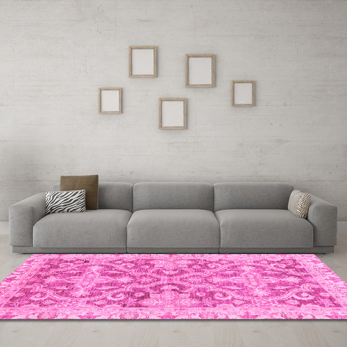 Machine Washable Oriental Pink Traditional Rug in a Living Room, wshabs3934pnk