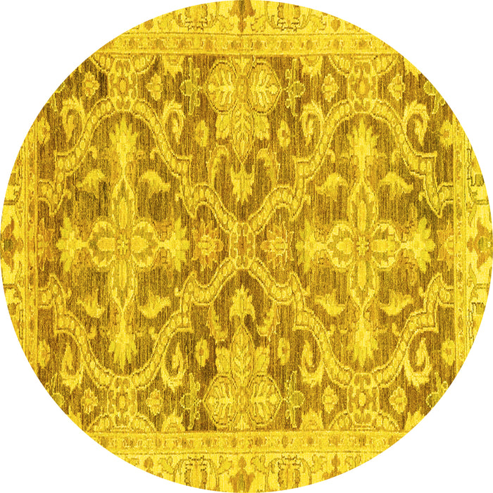 Round Machine Washable Oriental Yellow Traditional Rug, wshabs3934yw