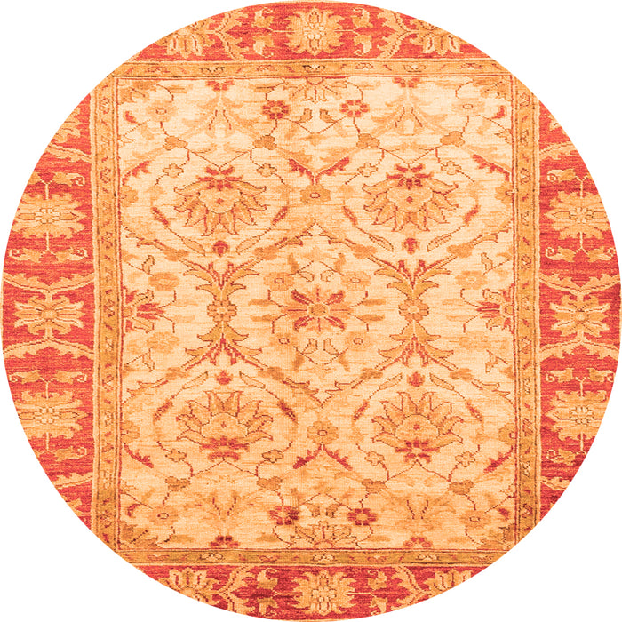 Round Machine Washable Oriental Orange Modern Area Rugs, wshabs3935org