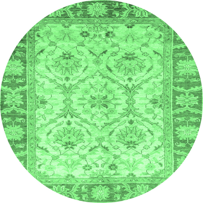 Round Machine Washable Oriental Emerald Green Modern Area Rugs, wshabs3935emgrn