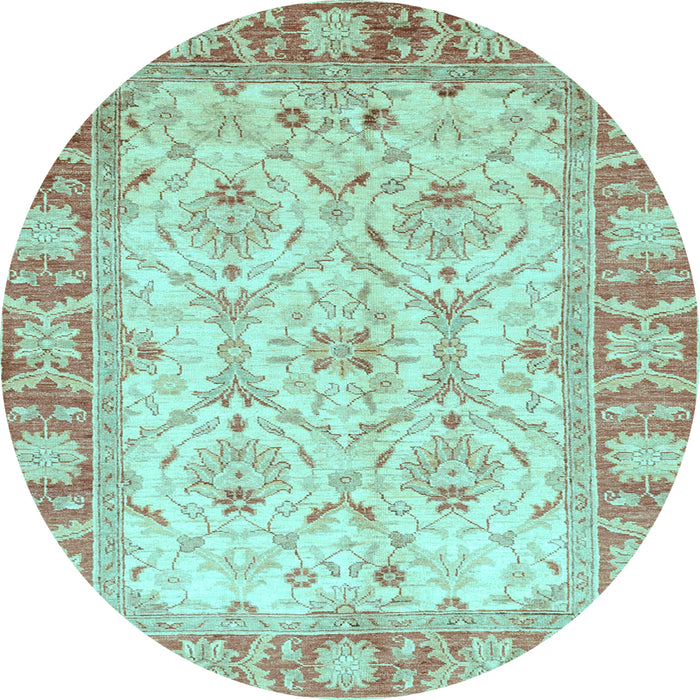 Round Machine Washable Oriental Light Blue Modern Rug, wshabs3935lblu