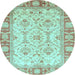 Round Machine Washable Oriental Light Blue Modern Rug, wshabs3935lblu