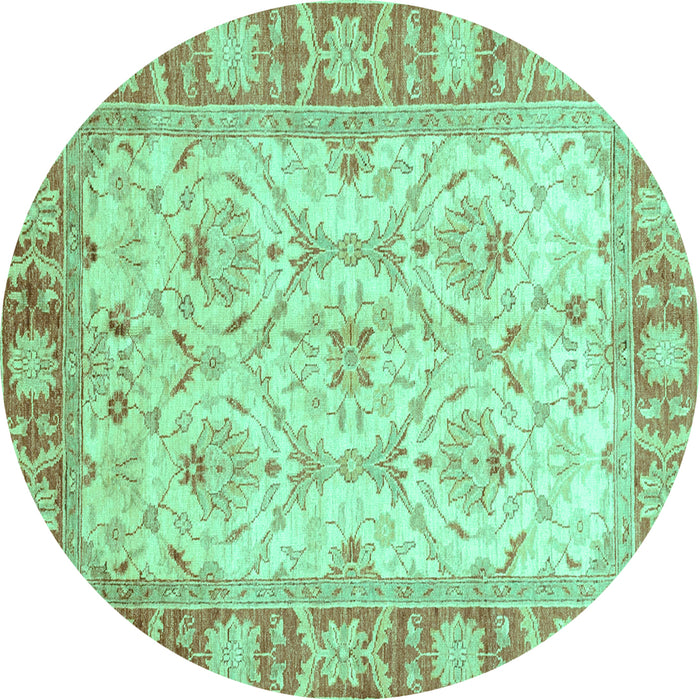Round Machine Washable Oriental Turquoise Modern Area Rugs, wshabs3935turq