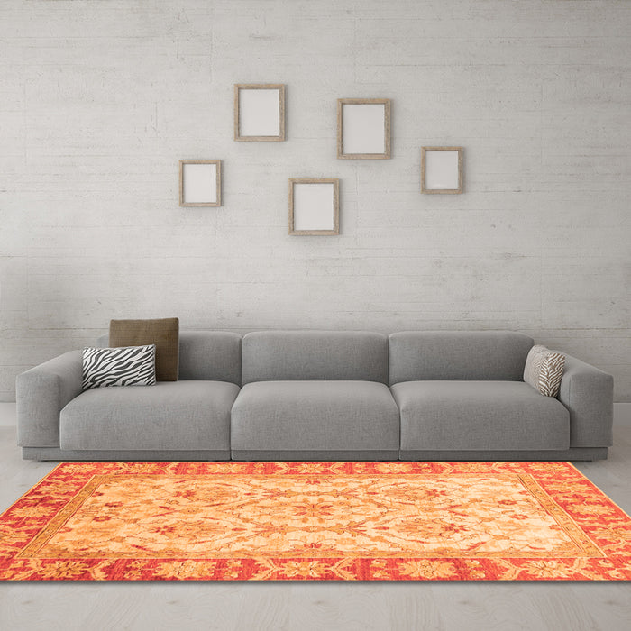 Machine Washable Oriental Orange Modern Area Rugs in a Living Room, wshabs3935org