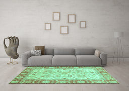 Machine Washable Oriental Turquoise Modern Area Rugs in a Living Room,, wshabs3935turq