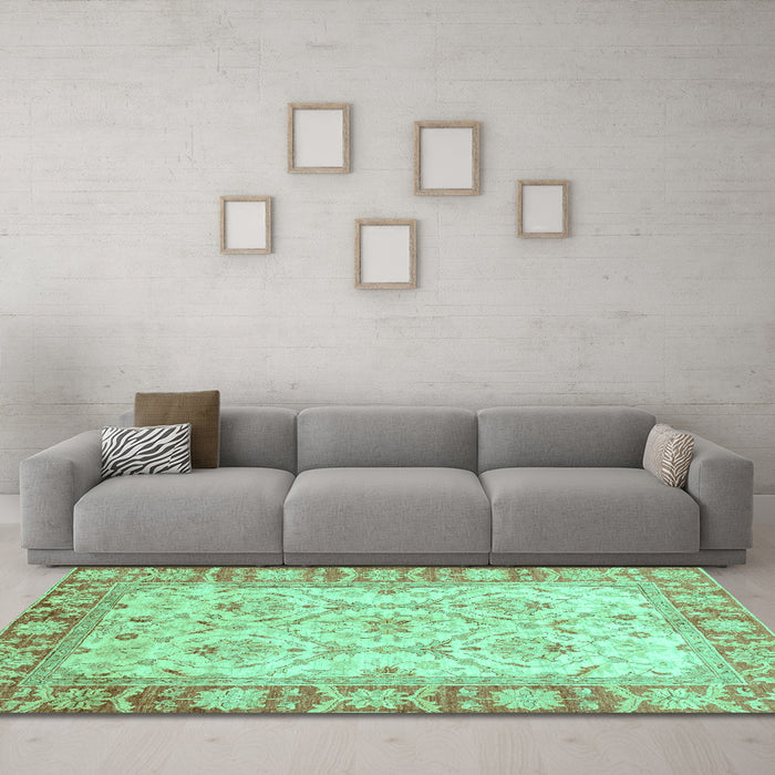 Machine Washable Oriental Turquoise Modern Area Rugs in a Living Room,, wshabs3935turq